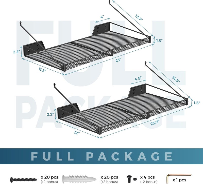 LASIDO Garage Wall Shelf (2PCS-23.6"x12"x2.2") Steel Wall Shelf Storage Rack-design of TRIANGULAR BRACKET, Wall Mount Heavy Duty Metal Shelves Mesh Storage Rack for Garage, Office, Basement Kitchen, Closet - Image 3